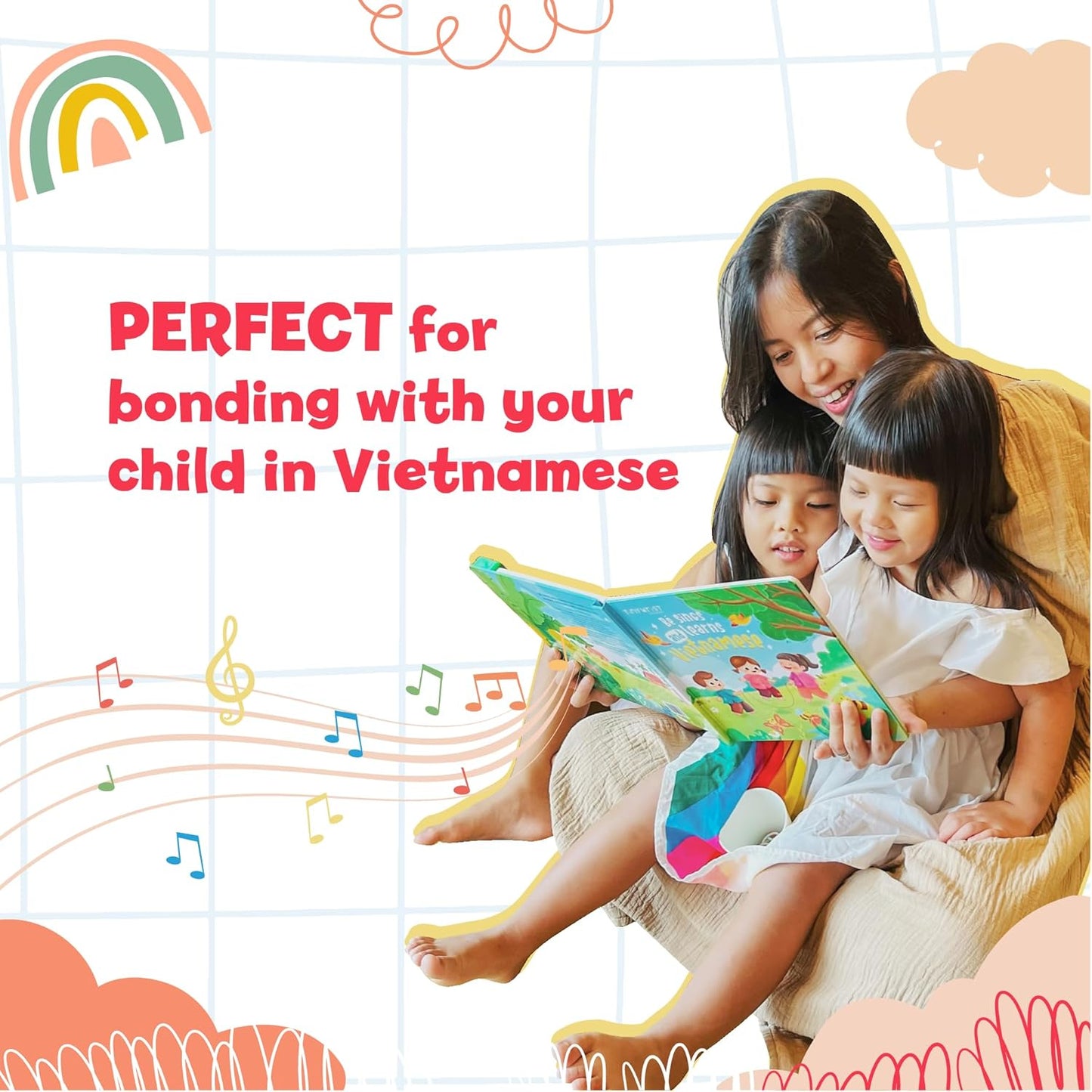 Bé Sings and Learns Vietnamese – Interactive Bilingual Music Book for Babies, Toddlers & Kids | Vietnamese-English Learning Toy | Northern & Southern Accents