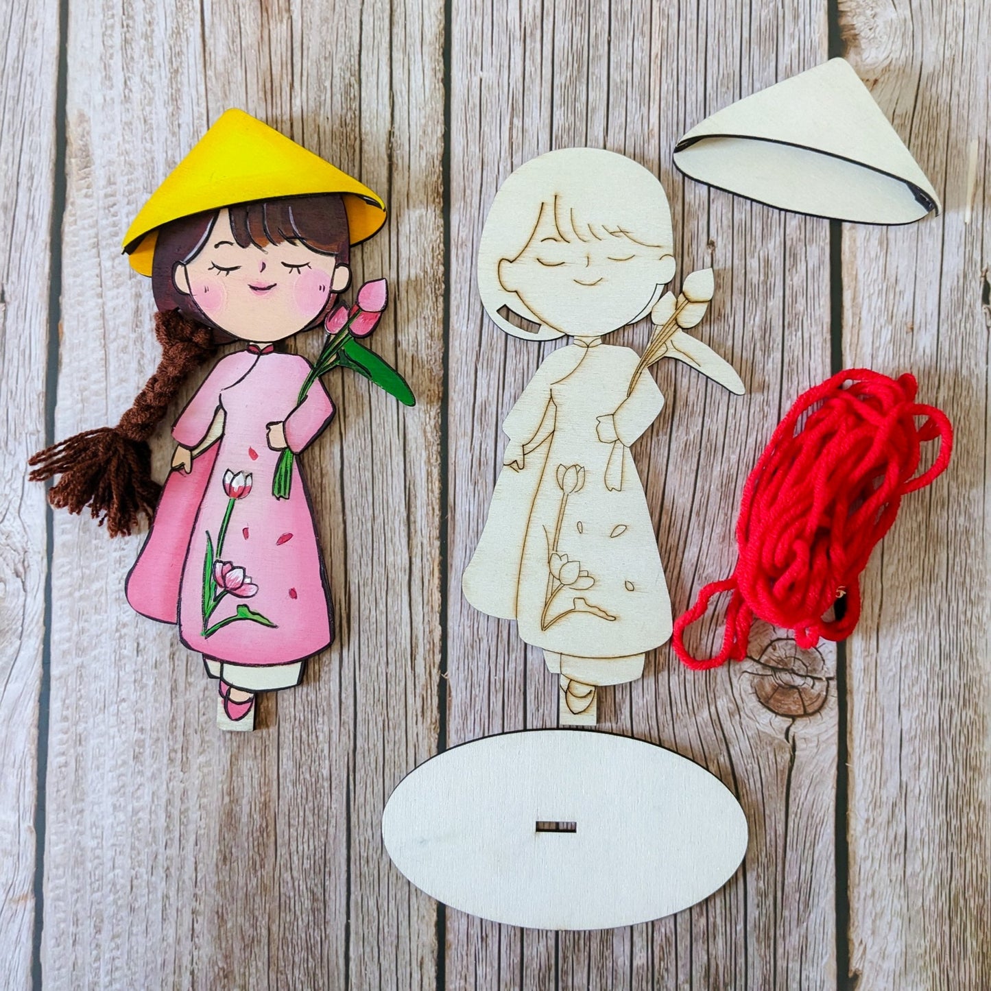 BỘ TRANG TRÍ BÚP BÊ TỪ GỖ | Ethnic Wooden Dolls Decoration Kit