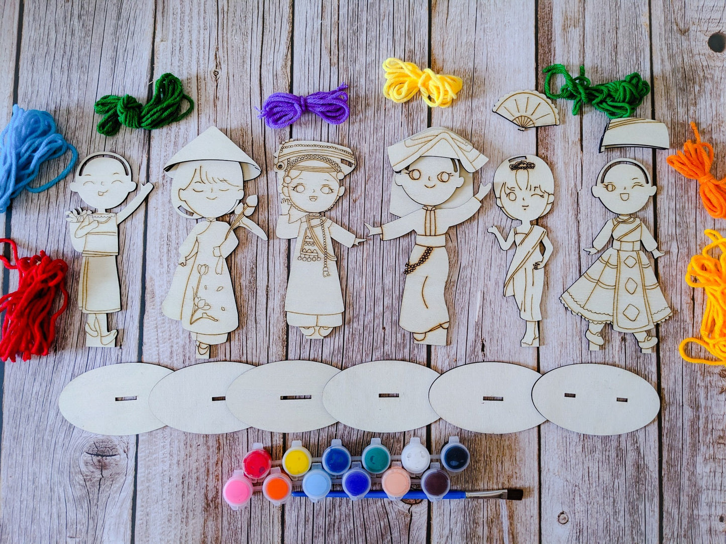 BỘ TRANG TRÍ BÚP BÊ TỪ GỖ | Ethnic Wooden Dolls Decoration Kit