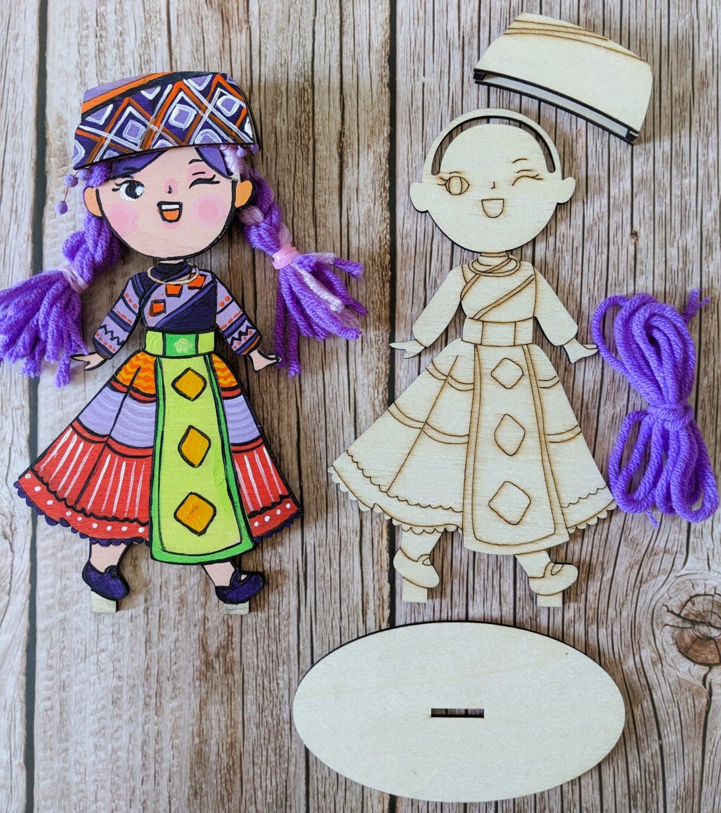 BỘ TRANG TRÍ BÚP BÊ TỪ GỖ | Ethnic Wooden Dolls Decoration Kit