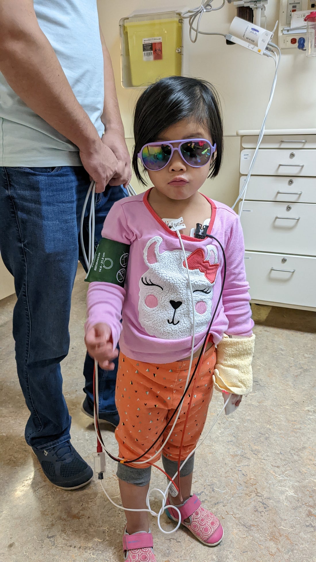 3 year old at the children's hospital after a febrile seizure, hooked up to wires