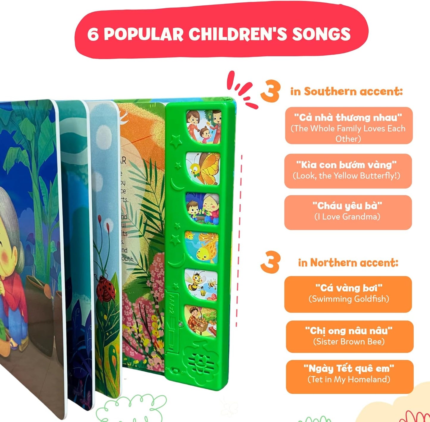Bé Sings and Learns Vietnamese – Interactive Bilingual Music Book for Babies, Toddlers & Kids | Vietnamese-English Learning Toy | Northern & Southern Accents