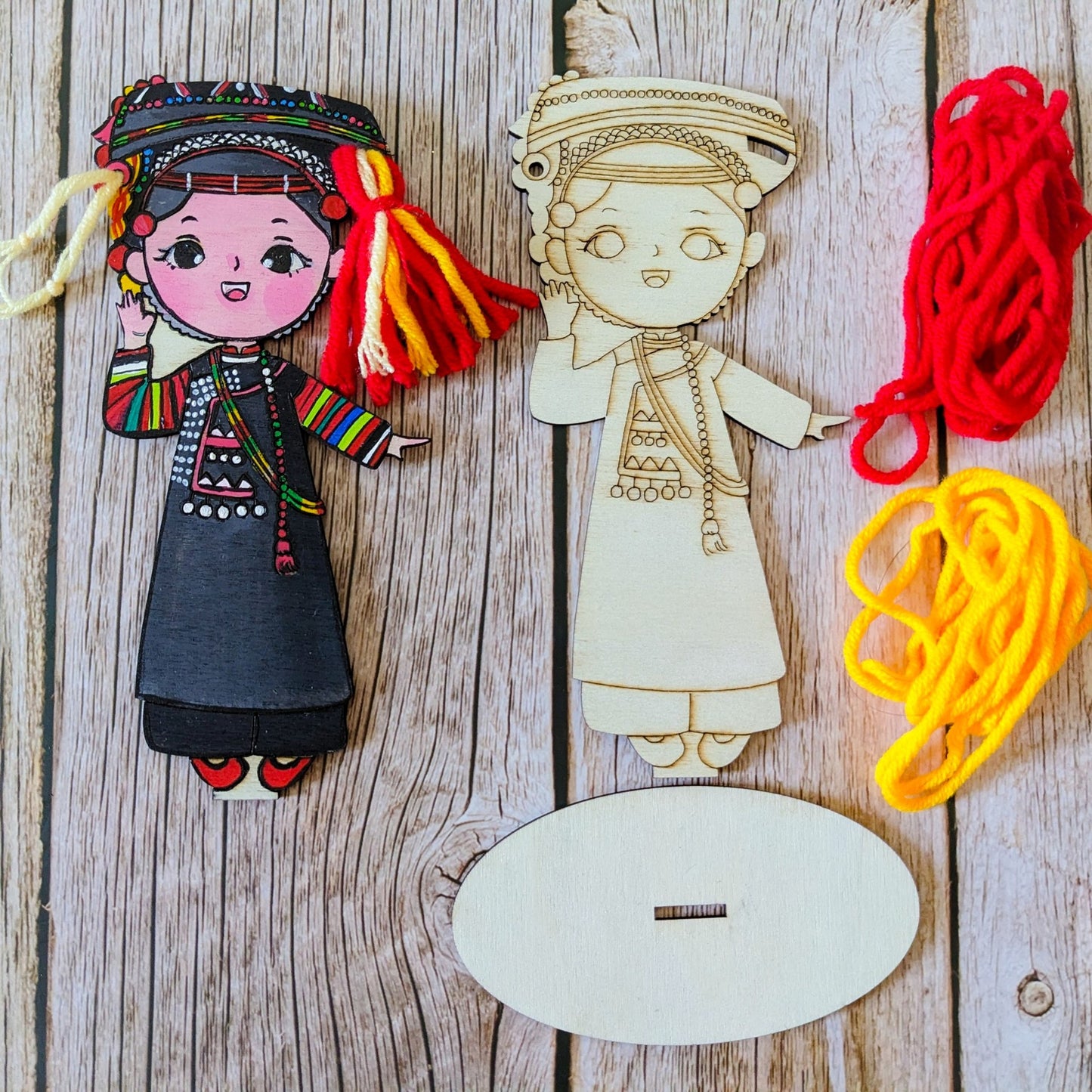 BỘ TRANG TRÍ BÚP BÊ TỪ GỖ | Ethnic Wooden Dolls Decoration Kit