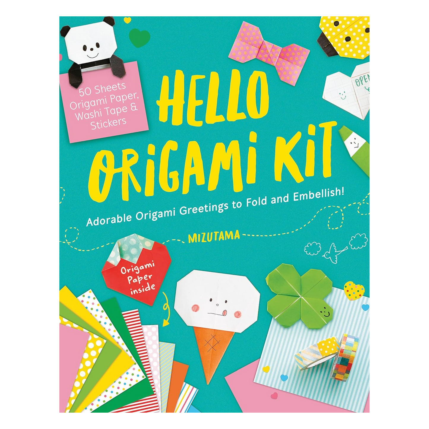 Hello Origami Kit: Adorable Origami Greetings to Fold and Embellish, Includes Paper, Washi Tape & Stickers