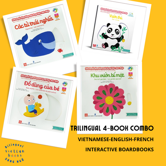 Trilingual interactive books: 4-book combo | Bộ Sách 4 cuốn chuyển động thông minh đa ngữ Việt - Anh - Pháp
