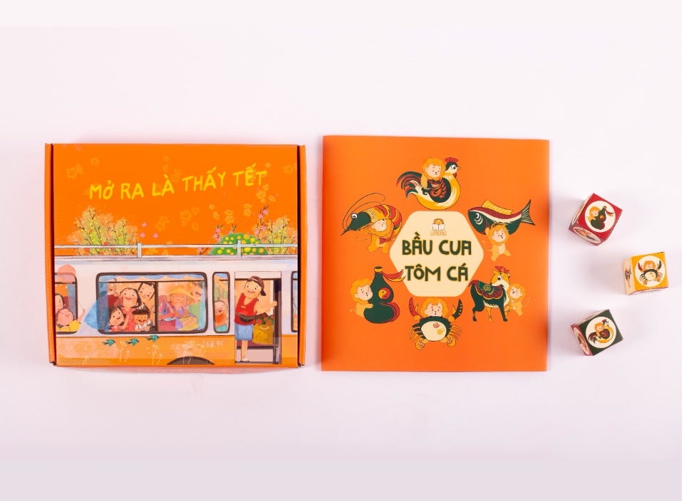 Bilingual Boxset: Bộ sách Mở Ra là Thấy Tết + Bầu Cua Tôm Cá game - child-friendly version with 3 paper dice